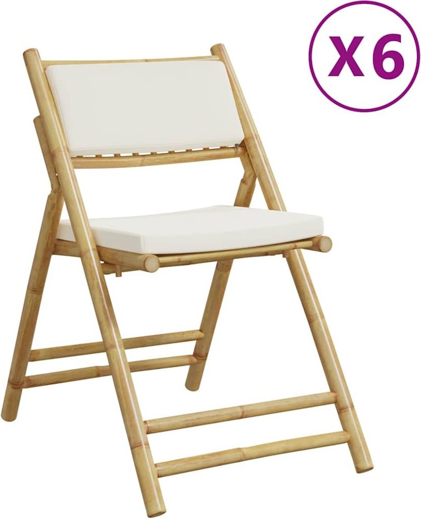 vidaXL Bistrostühle 6 Stk. Klappbar mit Cremeweißen Kissen Bambus