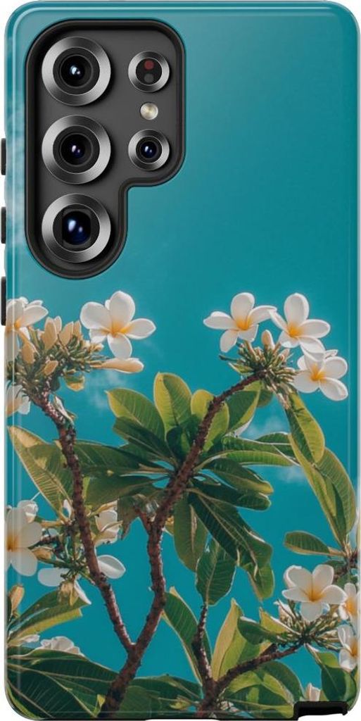 Weiße Frangipani-Blüten mit grünen Blättern – Hülle Kompatibel mit Samsung Galaxy S25 Ultra