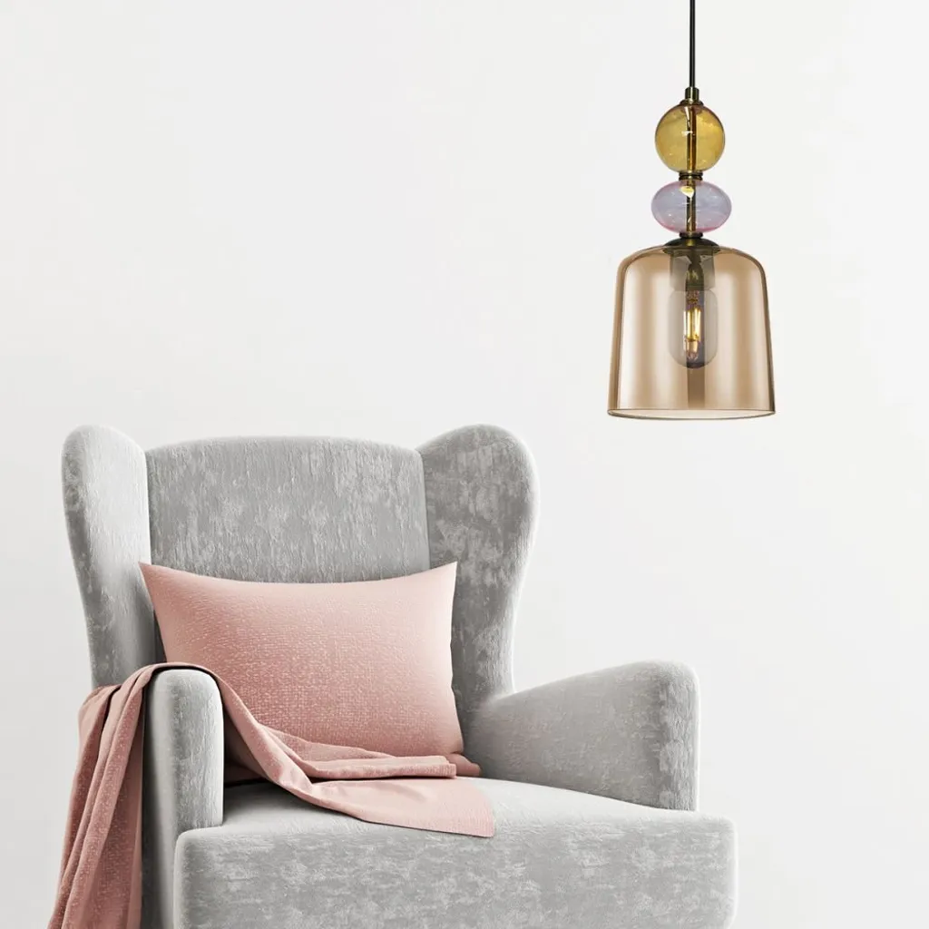 Lustre suspension en verre ambré design rétro chic Tropea 15W E27 - 7