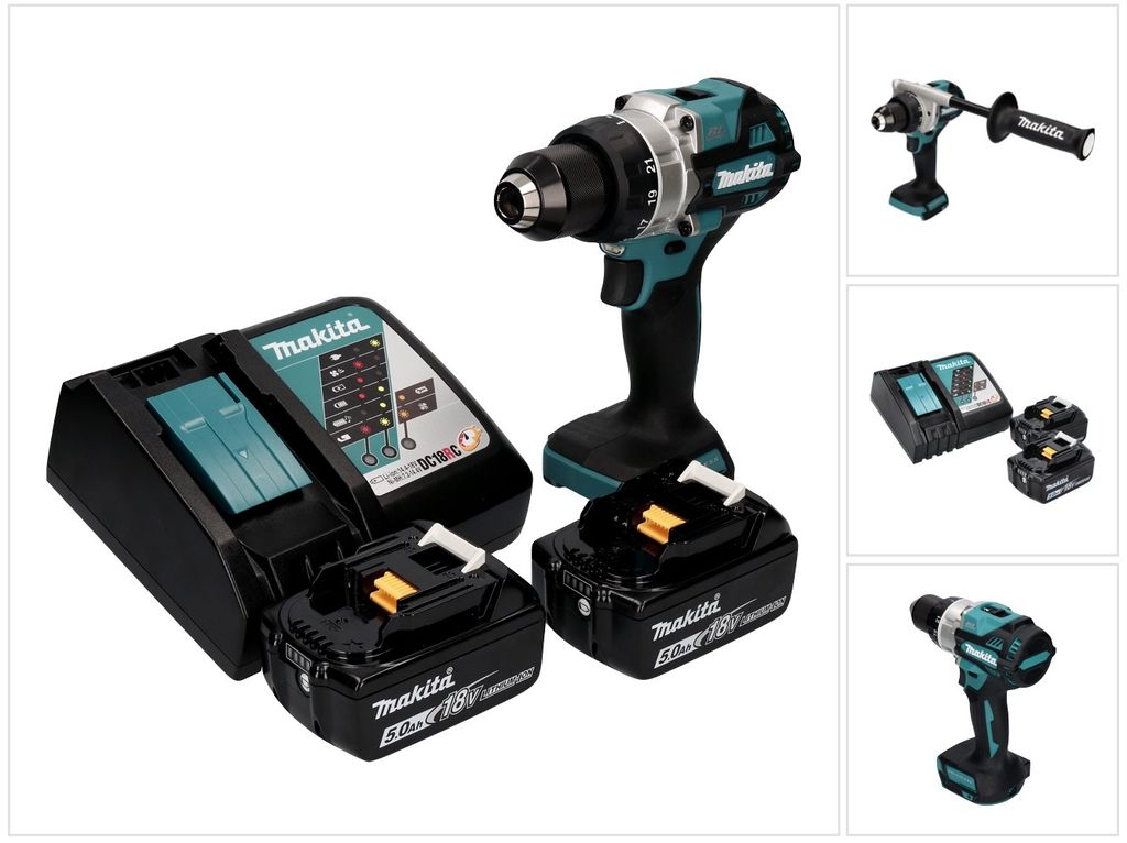 Makita DDF 486 RT Akku Bohrschrauber 18 V 130 Nm Brushless + 2x Akku 5,0 Ah + Ladegerät