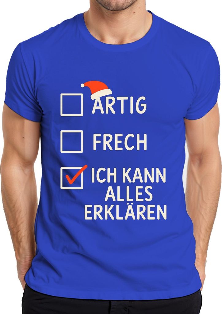 lustiges Weihnachtsgeschenk Ich kann alles erklären frech Spruch Herren T-Shirt, Blau, 3XL
