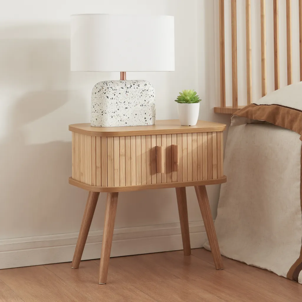 Table de nuit Nordkapp 2 portes 48x30x45cm en bois de bambou naturel