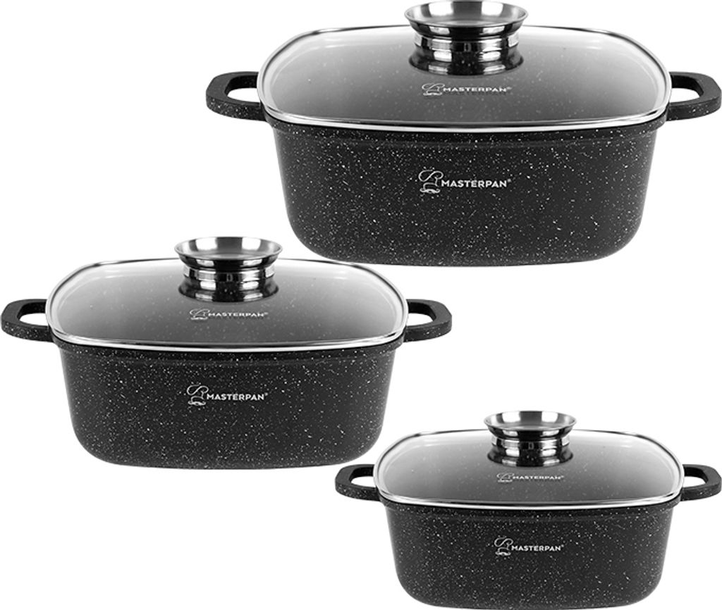 Masterpan 6-teiliges quadratisches Topfset,Antihaftbeschichtung,Induktion 20/24/28cm MP2149
