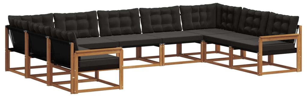Outdoor-Sofagarnitur mit Kissen 9 pcs Natürlich und Schwarz