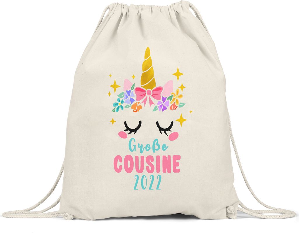 Große Cousine 2022 Turnbeutel Gymsack Lieblingscousine Geschenkidee Geburtstag Einhorn Beste Cousine