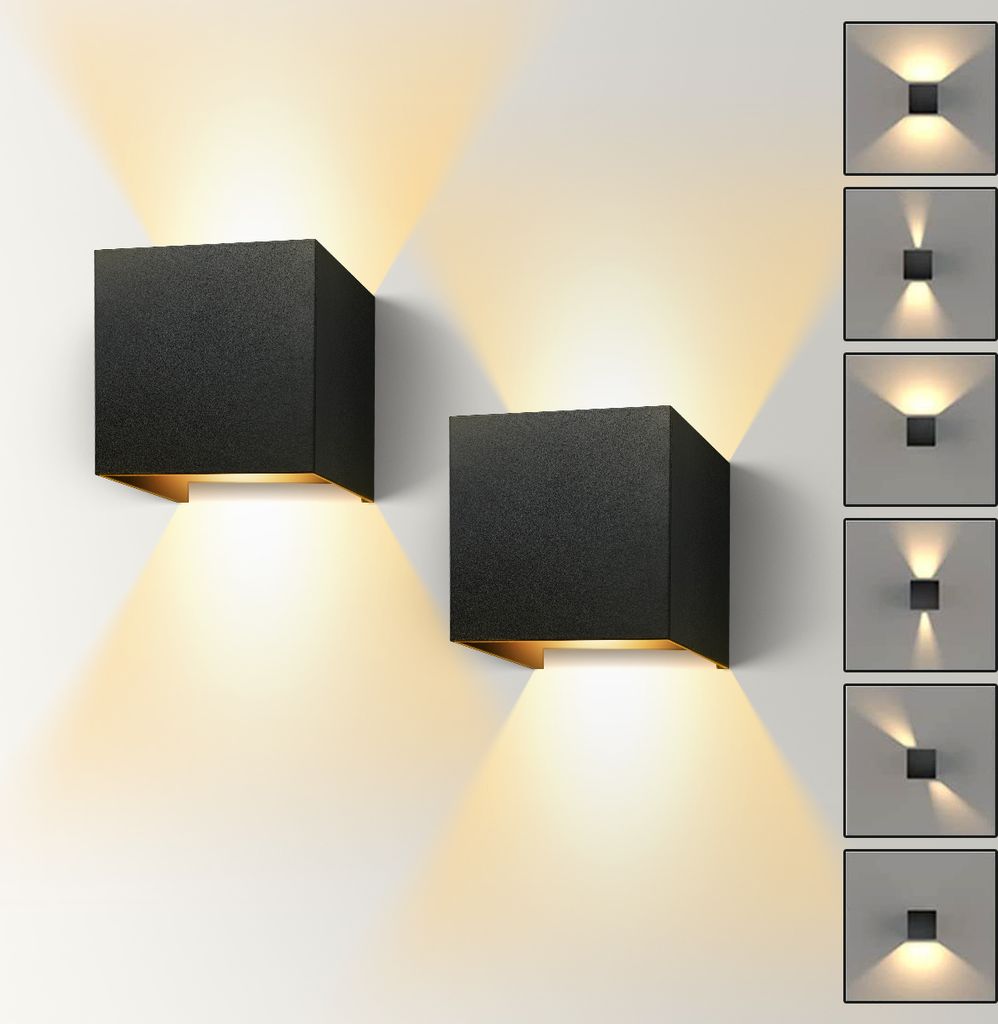 CMYbabee 2 Pack 12W LED Wandleuchte, Innen/Außen Wandlampe Auf und ab Einstellbarer Lichtstrahl Warmweiß 3000K LED Außenwandleuchte IP65 Wasserdichte Wandleuchte, Schwarz