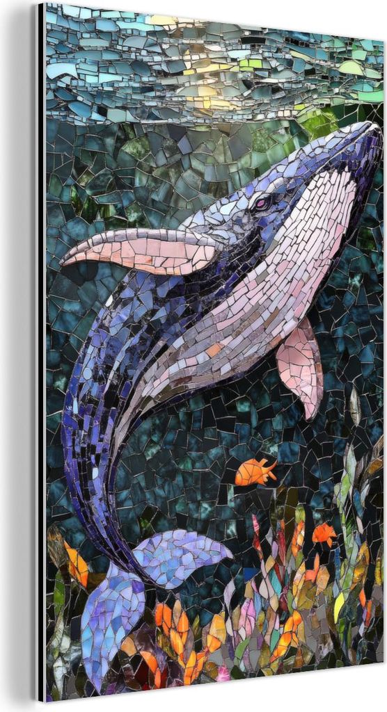 MuchoWow Wanddekoration Metall Metallbild Wandkunst 100x150 cm Mosaik - Wal - Koralle - Wasser MuchoWow Aluminium Gemälde - Bild