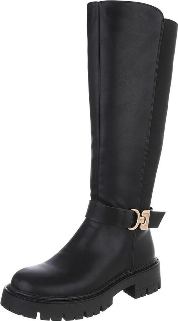 Ital-Design Damen Stiefel Textiloptik, Lederoptik Plateaustiefel 90471382 Schwarz Gr. 38