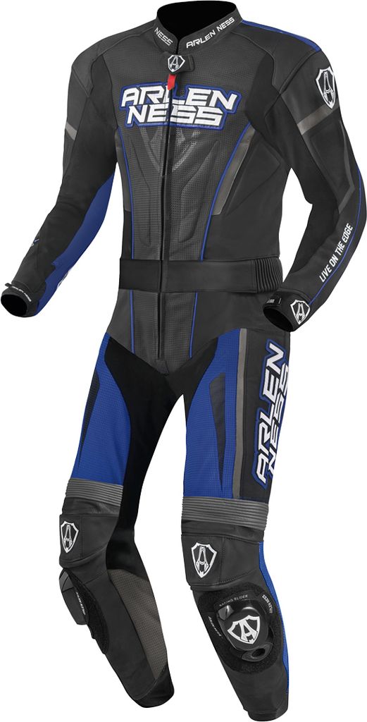 Arlen Ness Edge 2-Teiler Motorrad Lederkombi, schwarz/grau/blau, 50