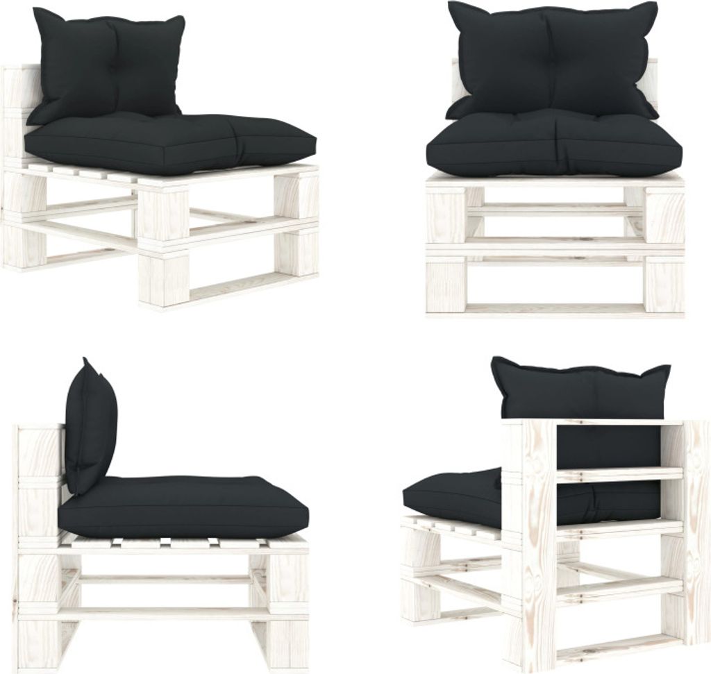 vidaXL Garten Paletten Mittelsofa mit Kissen in Anthrazit Holz - Palettensofa - Palettensofas - Holz Gartensofa - Holz Gartensofas