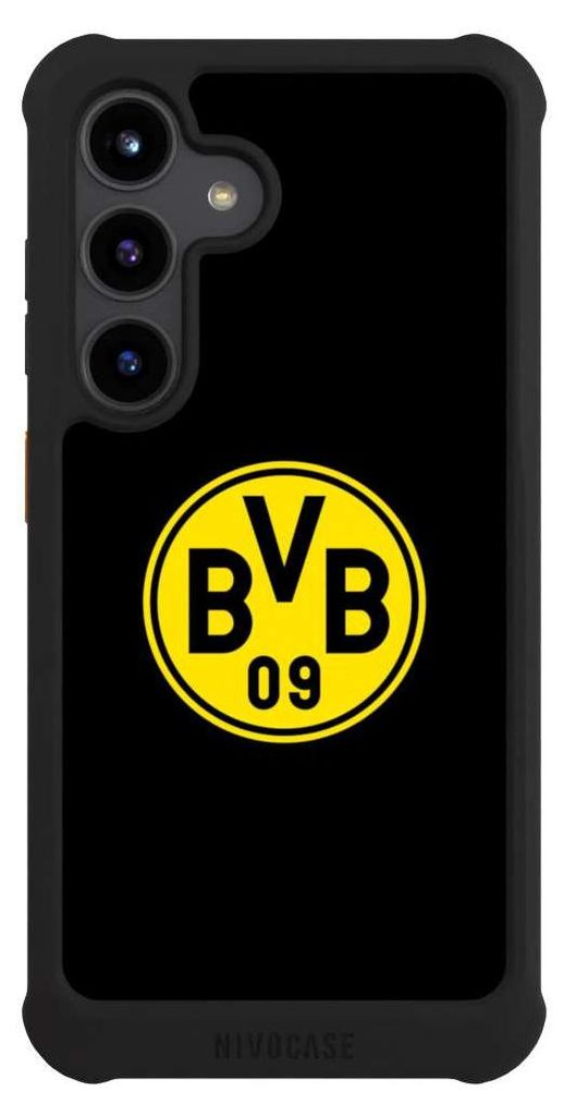 NIVOCASE Hülle für Samsung Galaxy S24 Stoßfeste Handyhülle NIVOmax Case Schwarz BVB Borussia Dortmund Logo