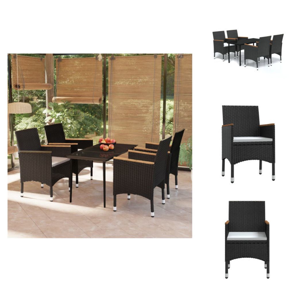 vidaXL 5-tlg. Garten-Essgruppe mit Kissen Schwarz - Gartenmöbel-Sets
