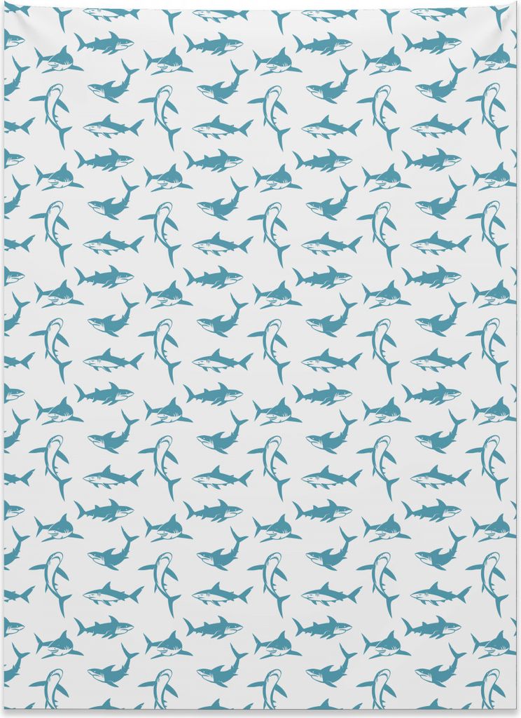 Abakuhaus Hai Wandteppich, Scary Predators mit Flossen aus Weiches Mikrofaser Stoff Kein Verblassen Klare Farben Waschbar, 110 x 150 cm, Weiß Blau