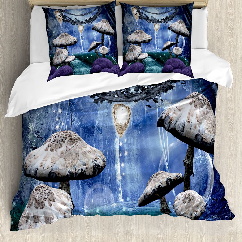 ABAKUHAUS Trippy Bettbezug, Verträumte Waldpilz, Milbensicher Allergiker geeignet mit Kissenbezügen, 200 cm x 200 cm - 80 x 80 cm, Mehrfarbig