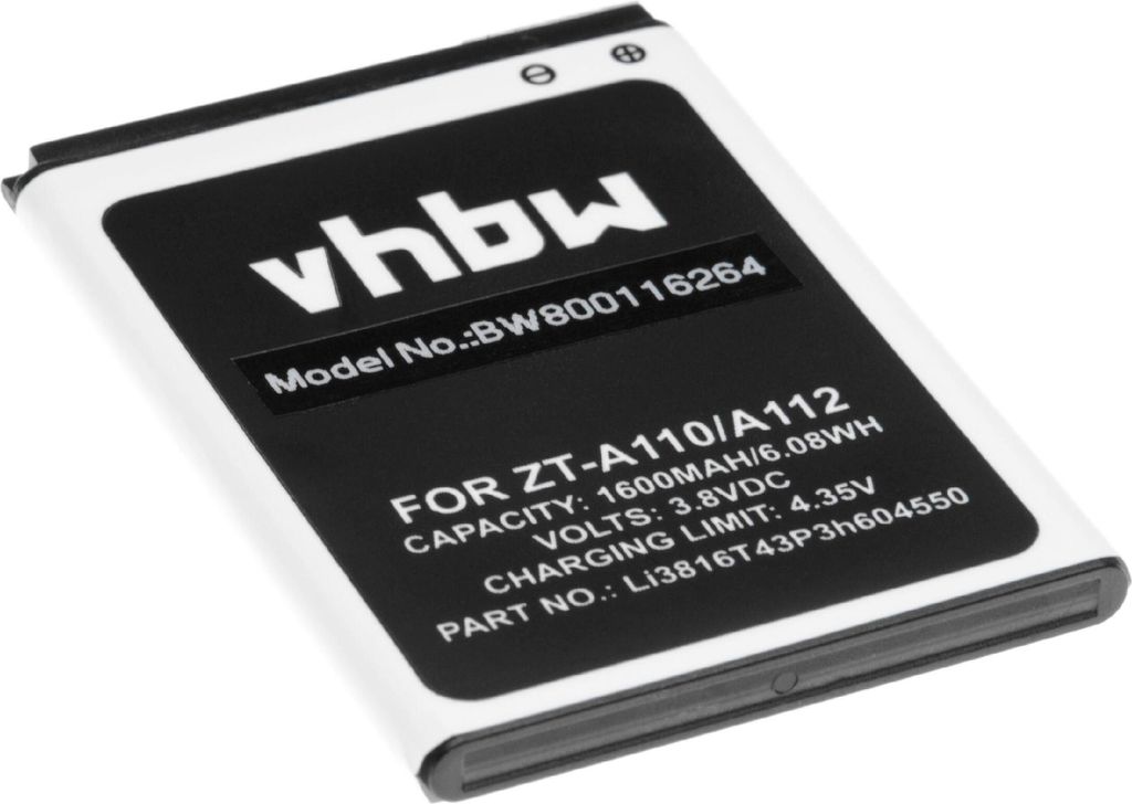 vhbw Akku Ersatz für ZTE Li3816T43P3h604550, Li3715T42P3h604550 für Handy Smartphone Telefon (1600 mAh, 3,8 V, Li-Ion)