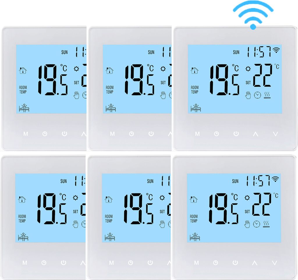 6X WiFi Smart Thermostat 3A Raumthermostat Wasserheizungsgeräte Fußbodenheizung, LCD-Display, APP-Steuerung, Manueller/automatischer Modus
