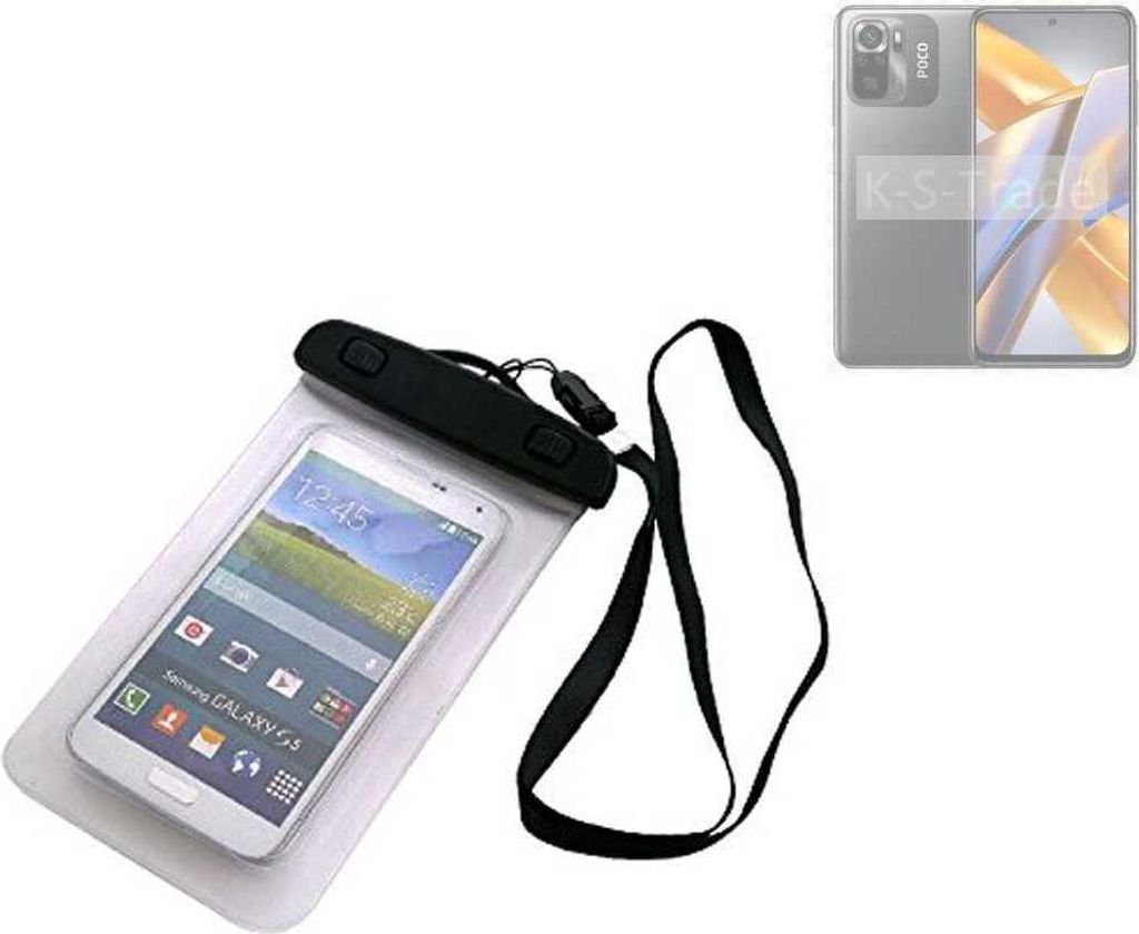 K-S-Trade Schutz Hülle Handy Hülle Kompatibel mit POCO M5s Beach Bag wasserdicht 16cm x 10cm Schutzhülle Staub Sand Flachwasser Beachbag Case