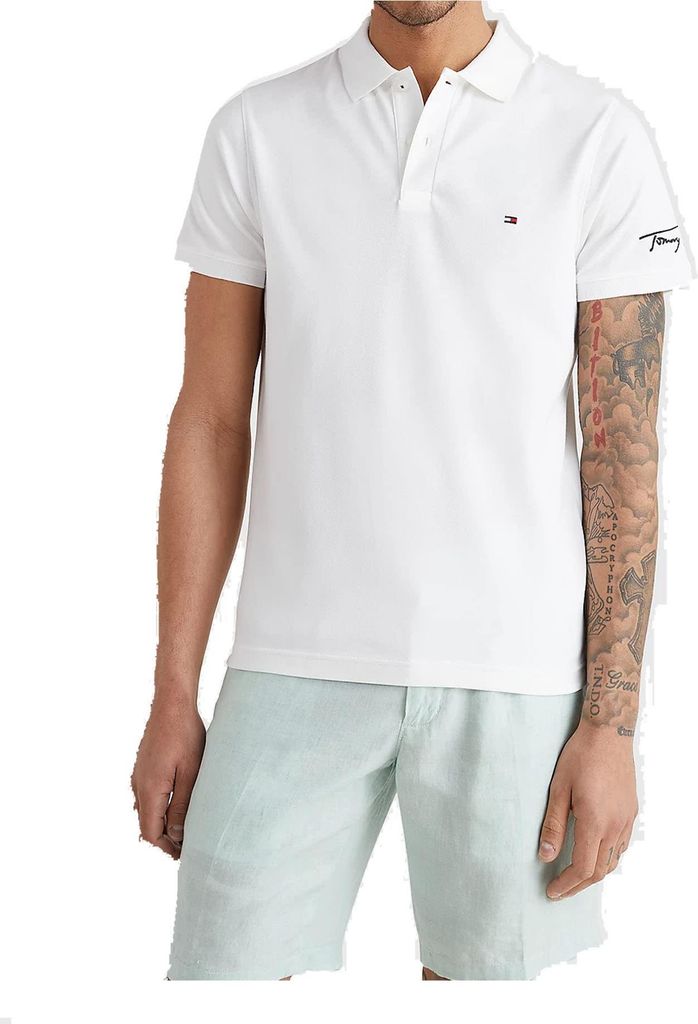 Tommy Jeans Herren Poloshirt SIGNATURE SLV LOGO MW0MW24605-YBR Weiss