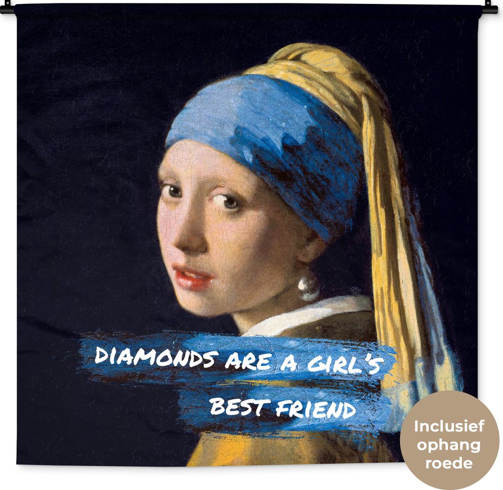 MuchoWow Wandteppich Wandbehang Vermeer - Das Mädchen mit dem Perlenohrring - Zitat 150x150 cm Tapisserie Dekoration Wandtuch - Wohnaccessoires ...