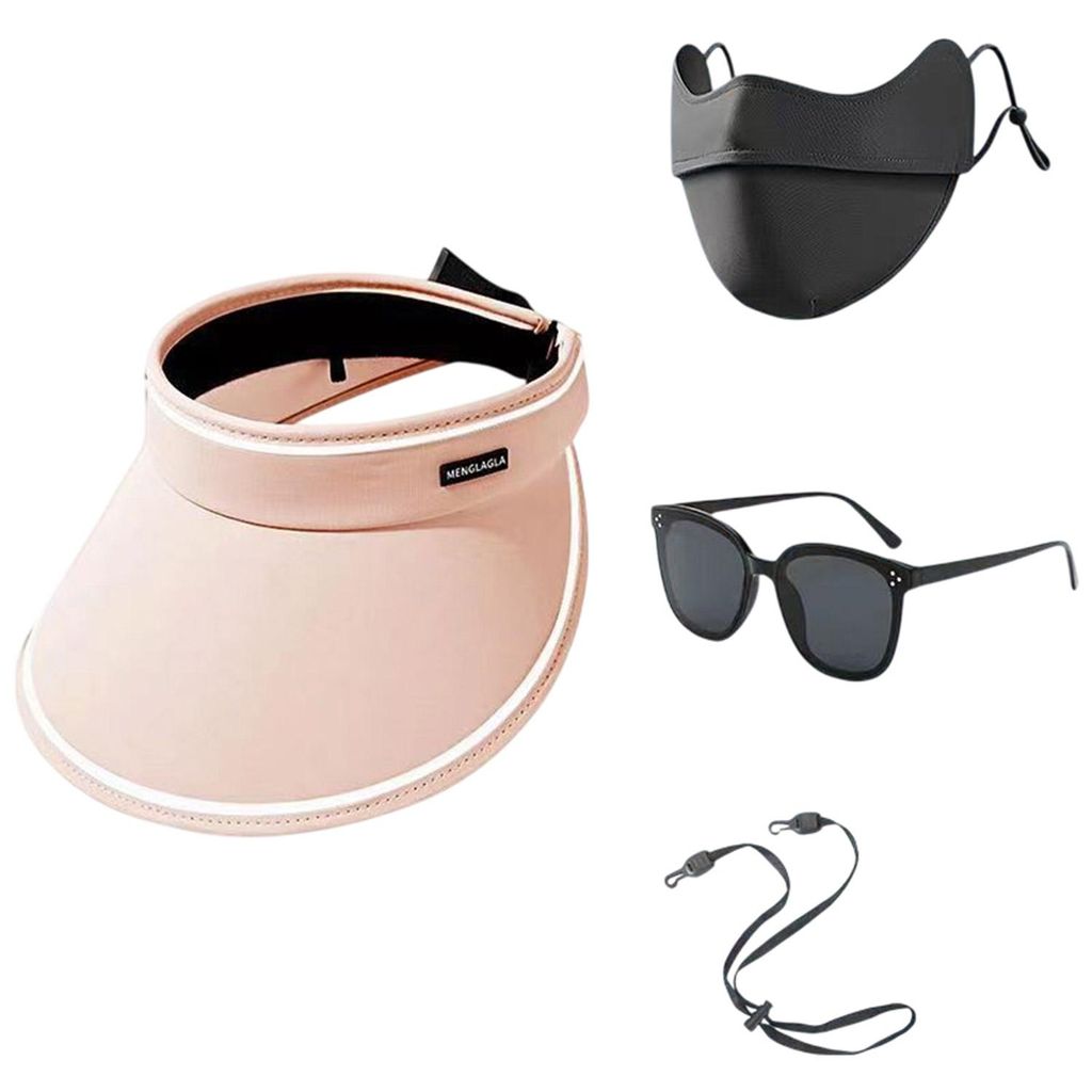 Sonnenschutz 4er Set, Visor Cap für Damen, Sonnenschutzmaske, Sonnenbrille, Rosa