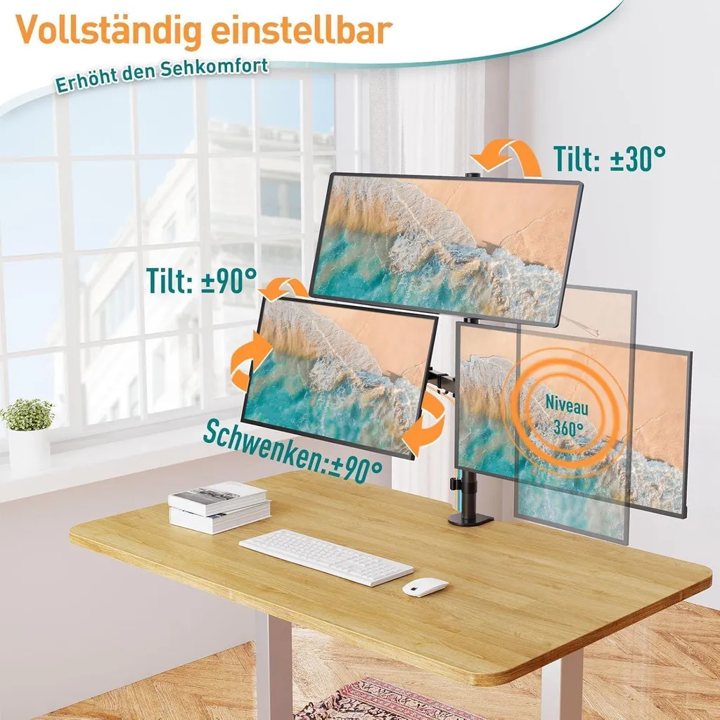 Support Écran Triple Ergonomique Réglable avec Capacité 8kg par Bras