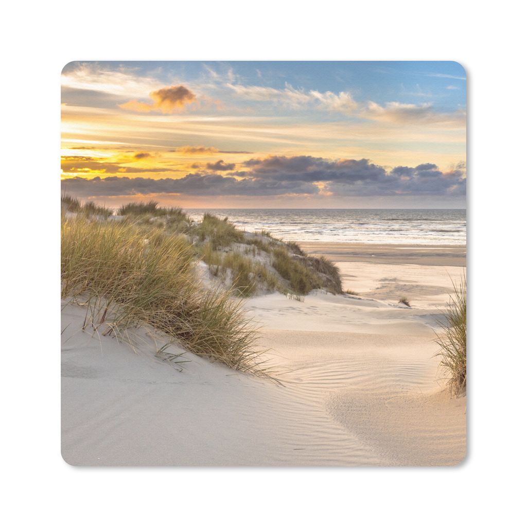 MuchoWow Mauspad Mousepad Strand - Düne - Gras - Sonnenuntergang - Meer 20x20 cm - Mousepads - Maus Mat - Pad - Mausunterlage - Desk Mat - Burea...
