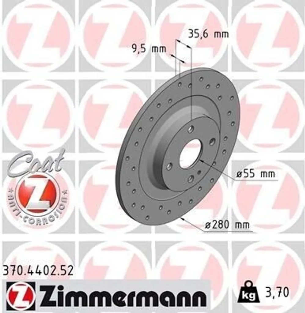 Disque de Frein Zimmermann 370.4402.52 Ventilé 36mm - FIAT 124 Spider 2x