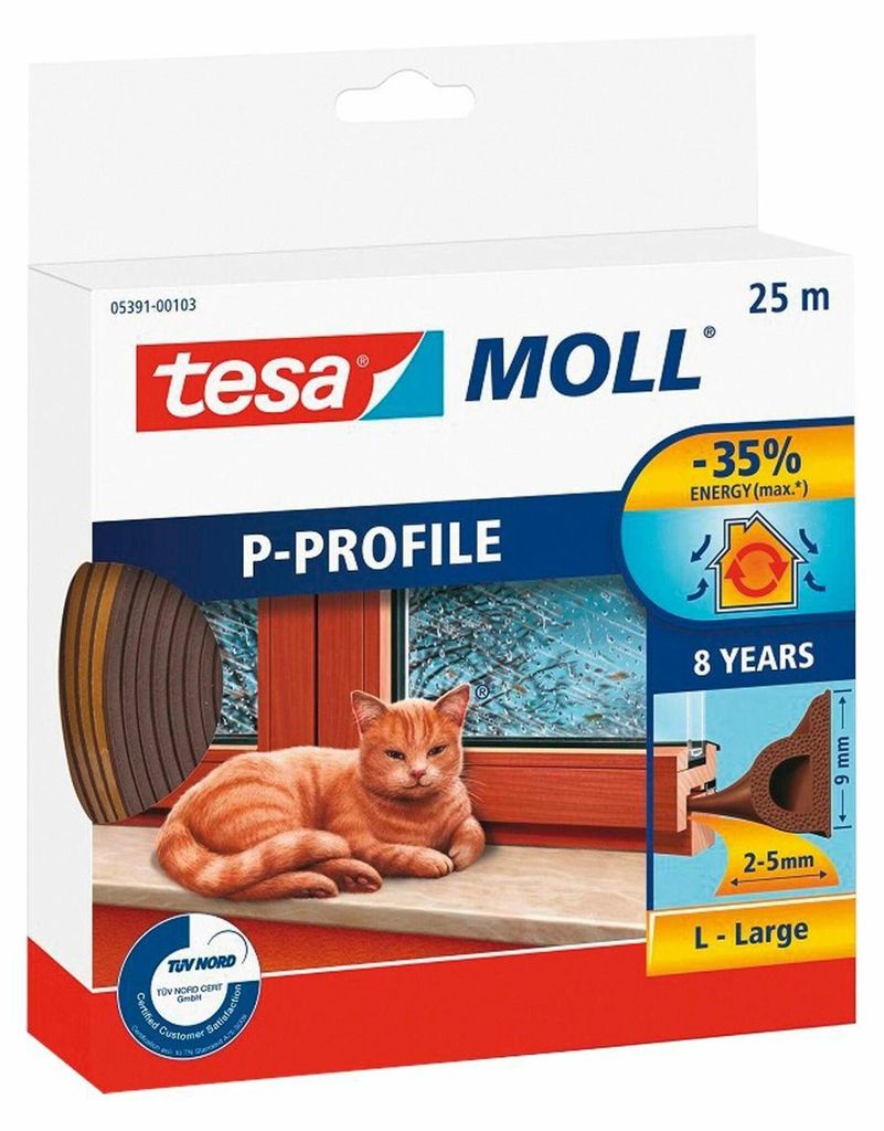 TESA Gummidichtung Profil P braun, 25 m selbstklebend