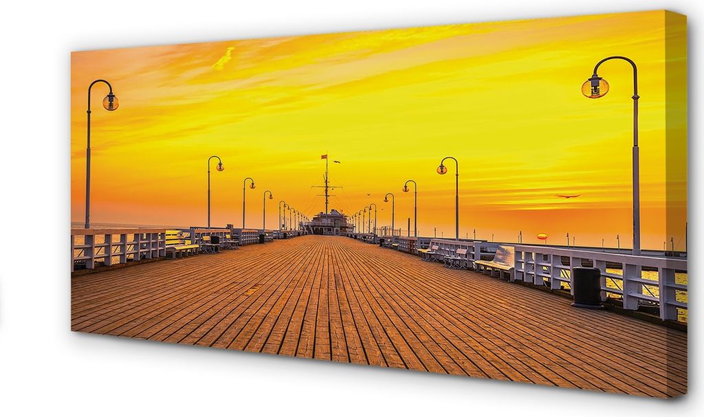 Leinwandbild 100x50 Wandkunst Danziger Pier Meer Sonnenuntergang