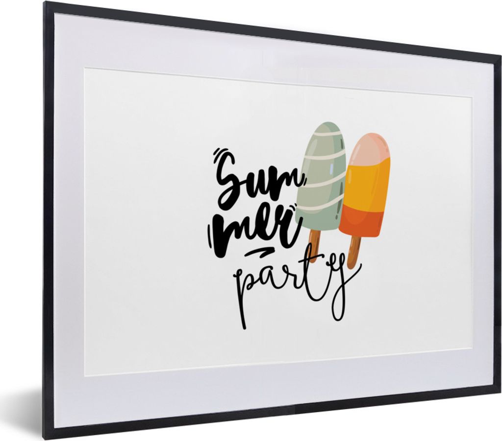 MuchoWow Gerahmtes Poster Eiscreme - Sommer - Grau 40x30 cm - Poster mit Schwarzem Bilderrahmen Wandposter Rahmen Foto Bilder - Bilderrahmen - Po...