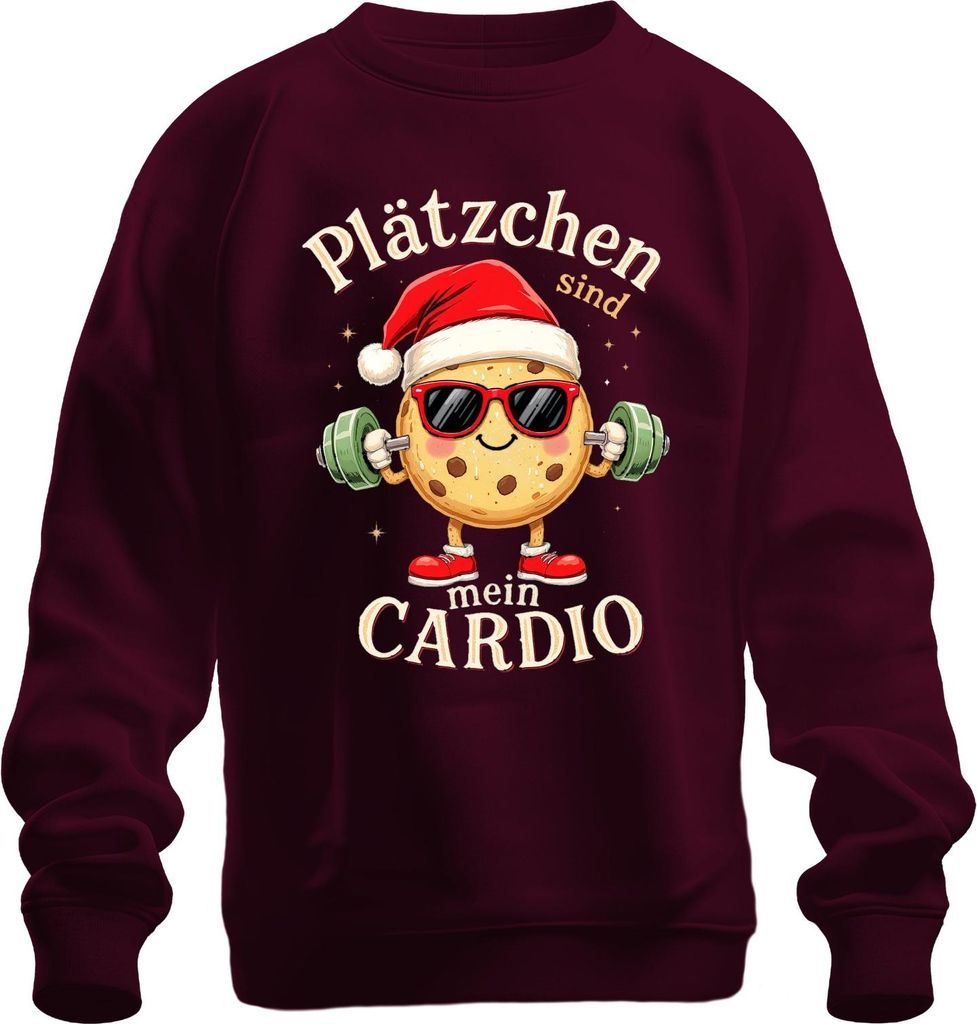 Plätzchen sind mein Cardio Keks Hantel Weihnachten lustig Uni Sweatshirt Pullover, Burgundy, L