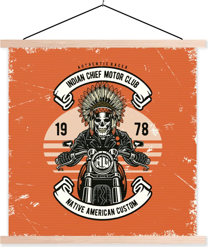 MuchoWow Textilposter Indianer - Skelett - Retro 120x120 cm mit holzfarbenen Rahmen - Textil-Poster