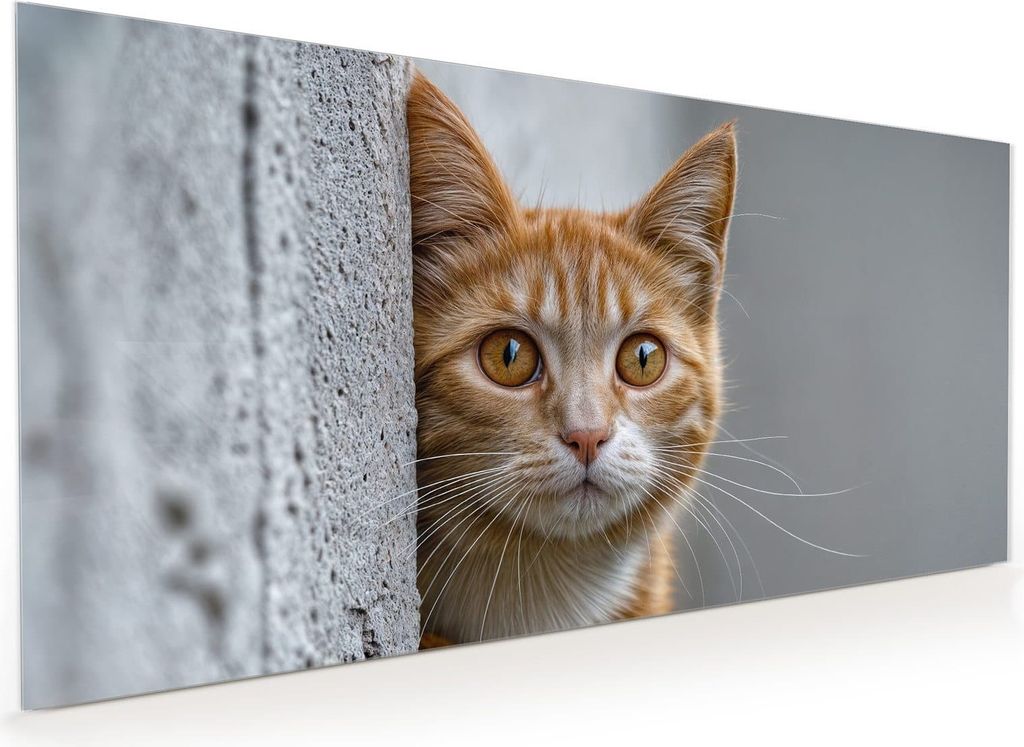 Küchenrückwand Spritzschutz Glas mit Motiv Neugierige Katze 40 x 40 cm