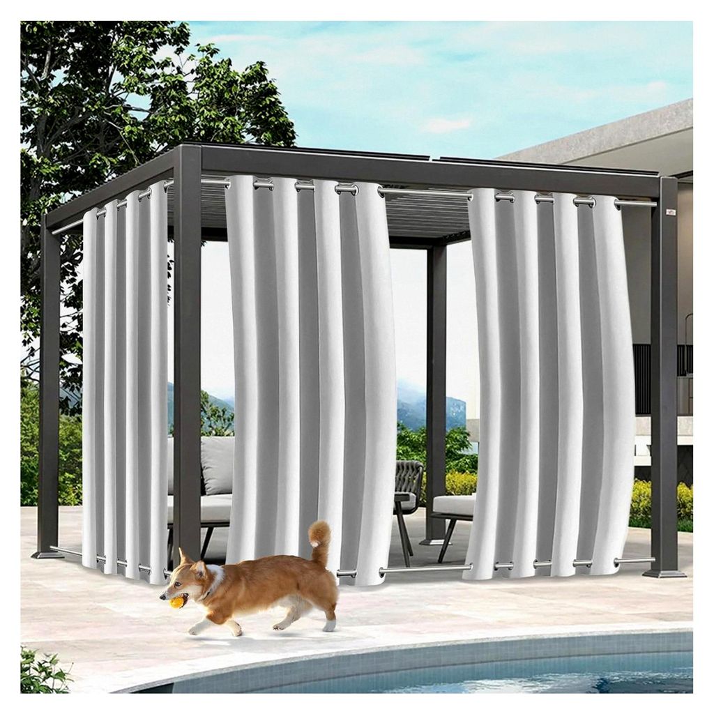 Wetterfeste Outdoor-Vorhänge mit Ösen Oben und Unten, 2er Set B132xH213CM, Wasserdicht, Sonnenschutz und Sichtschutz für Balkon, Veranda, Pergol...
