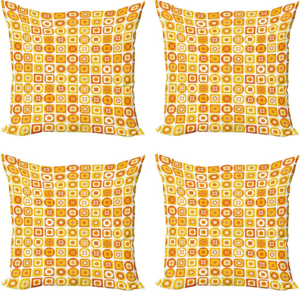 ABAKUHAUS Blumen Kissenbezug Set (4 Stück), Würfel Quadrate geometrische Kunst, Moderner Doppelseitiger Digitaldruck, 60 cm x 60 cm, Orange Senf
