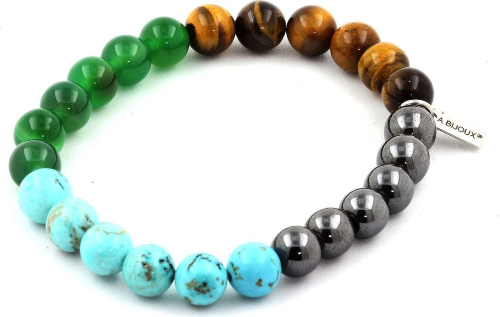 Armband Tigerauge Perlen + Hämatit + Grüner Achat + Türkis 8 mm
