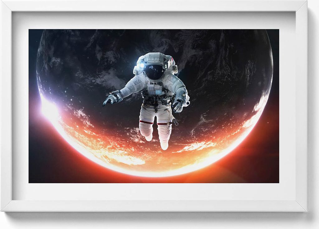Astronaut im Weltraum– Wandbild mit Rahmen – Gerahmtes Bild – Wanddekoration – 60x40 cm – Schwarz Rahmen