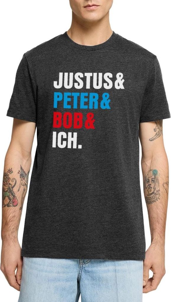 Spreadshirt Die Drei ??? Justus& Peter& Bob& Ich Männer Premium T-Shirt, 3XL, Anthrazit meliert