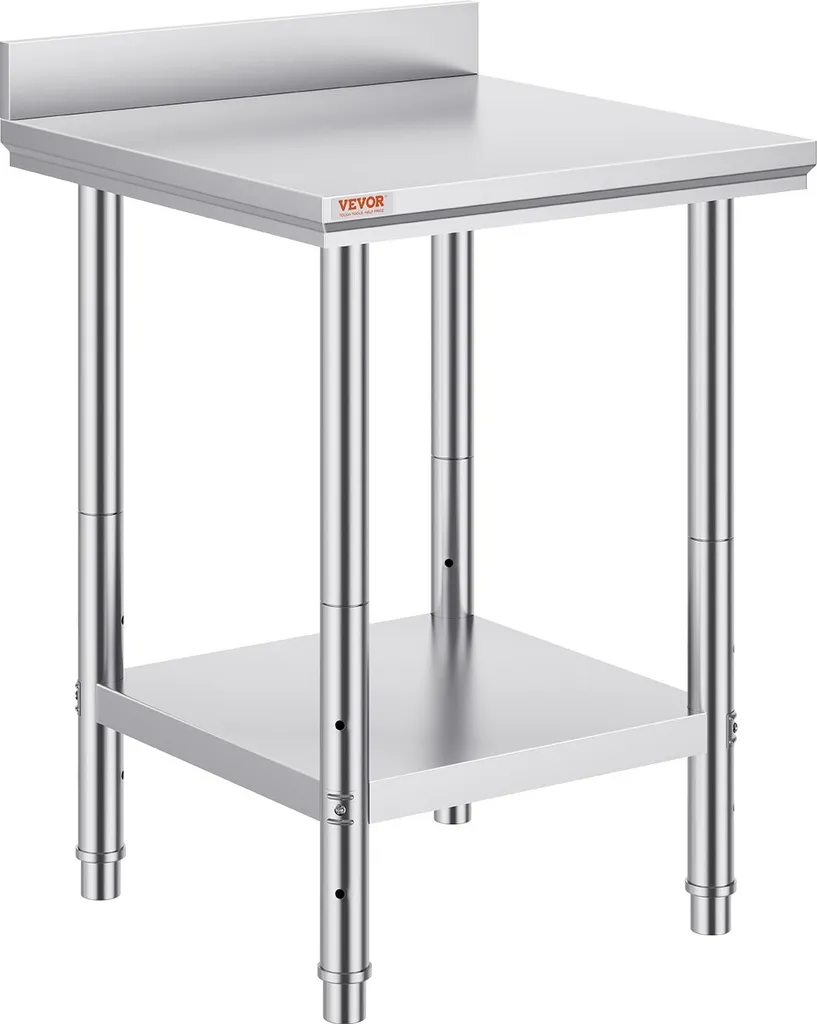 Piano di lavoro in acciaio inox 60 cm x 60 cm Tavolo per la preparazione dei cibi con alzatina per la preparazione dei pasti, il cucito, il lavaggio, l'artigianato, l'uso in garage, ecc. - 10