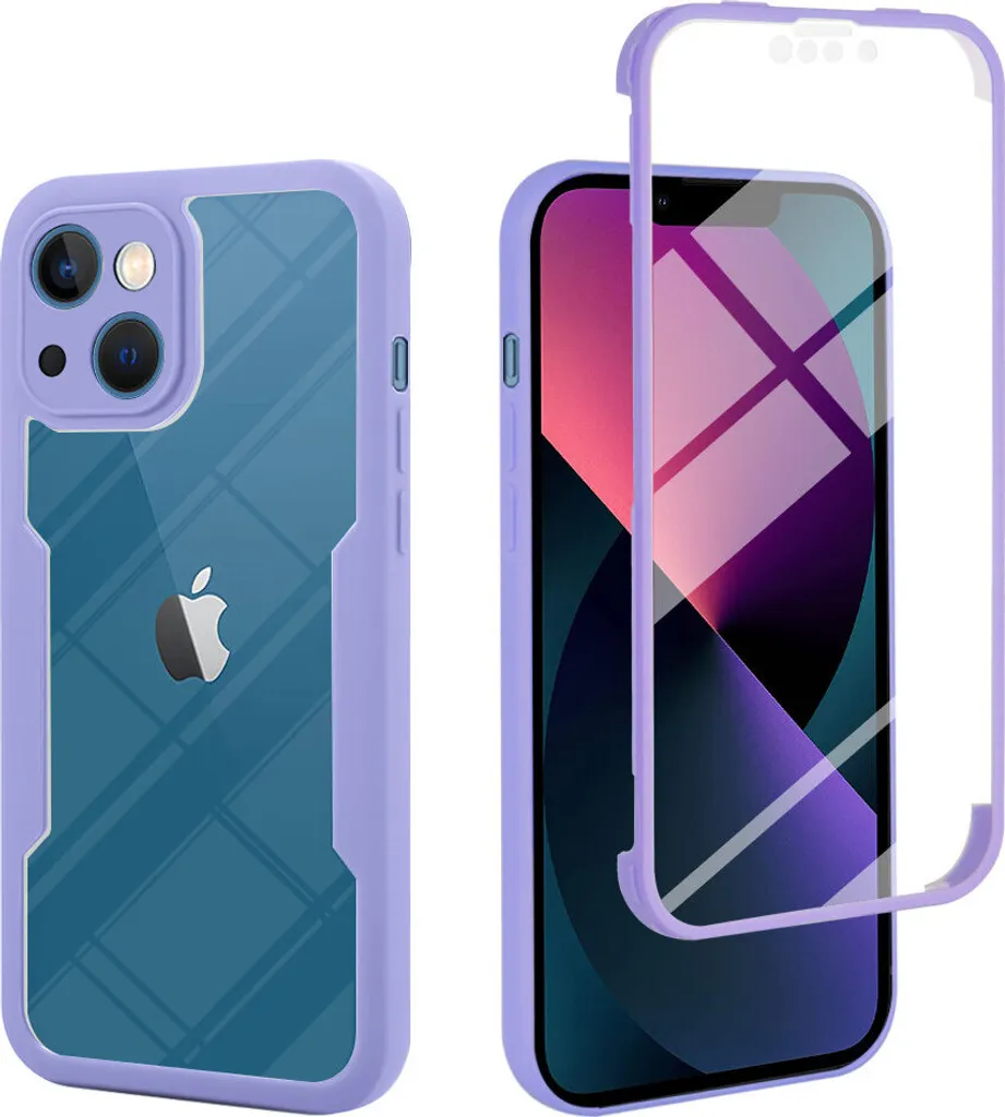 Custodia per iPhone 14, protezione completa a 360° con protezione del display incorporata Viola