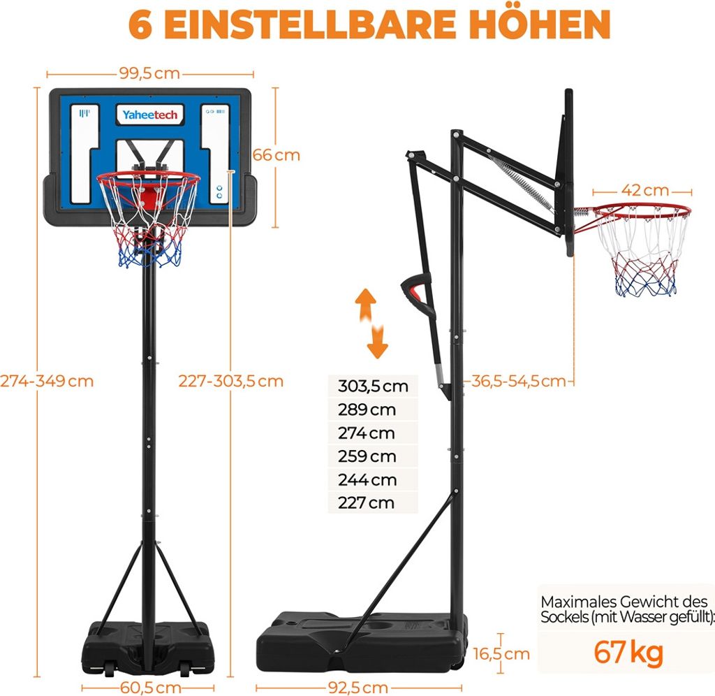 Yaheetech Mobiler Basketballkorb Basketballständer mit Produktbild 3