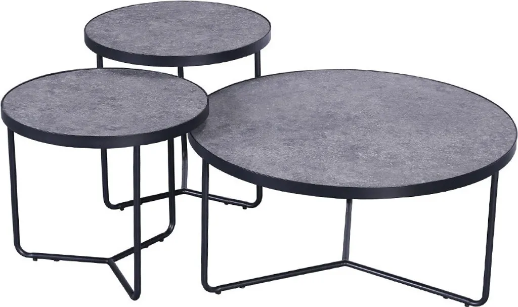 Table basse ronde en bois Varzi : lot de 3 tables gigognes compactes