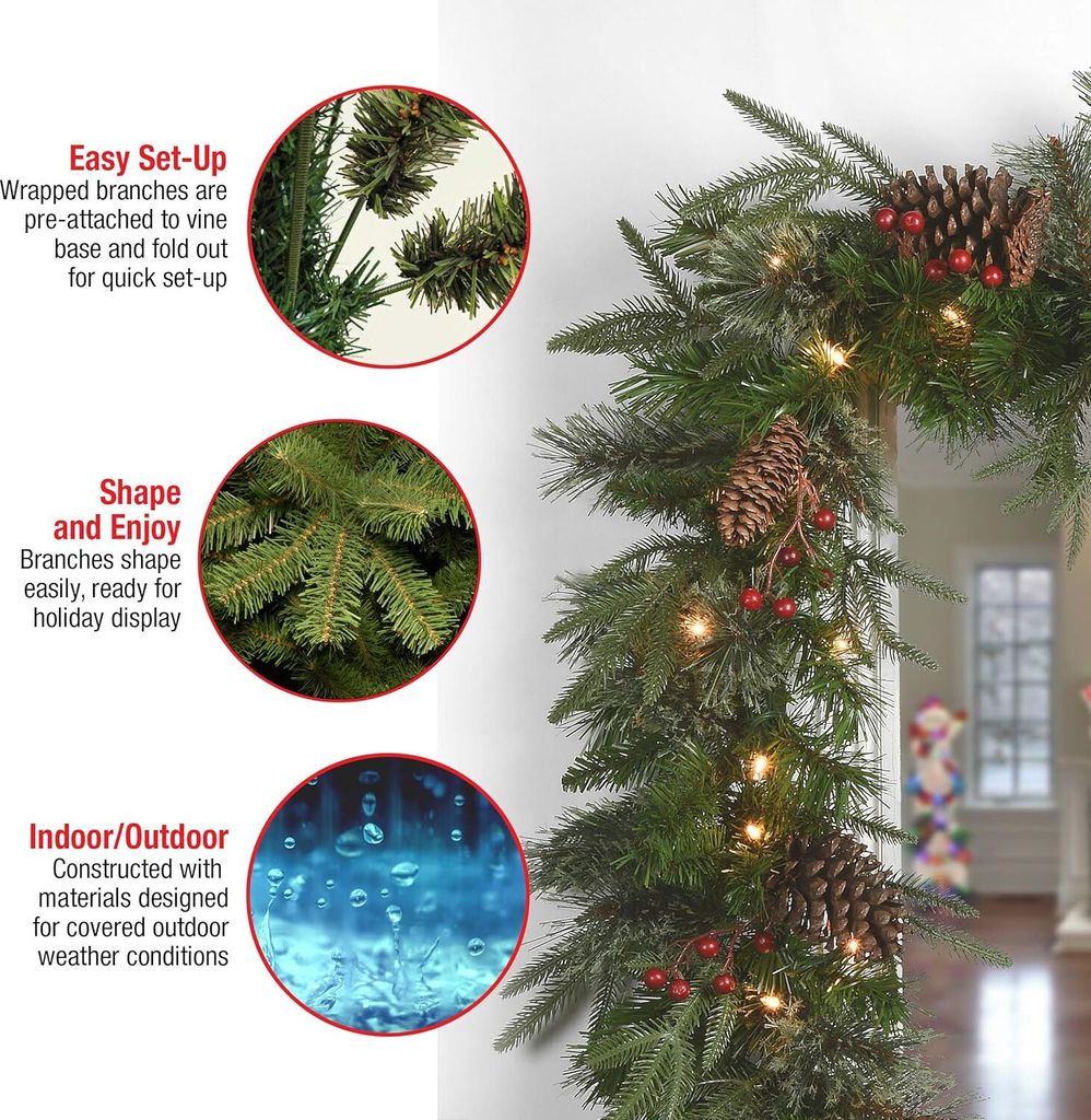 LED Weihnachtsgirlande 180cm Mit Tannenzapfen - Künstliche Girlande Mit Timer | Batteriebetrieben Für Innenbereich