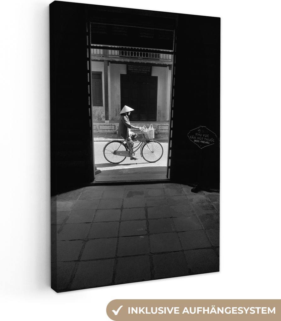 OneMillionCanvasses - Leinwandbilder - 90x140 cm, Tür - Fahrrad - Straße - Architektur, Wandbilder Kunstdruck Wanddekoration - Foto auf Leinwan...