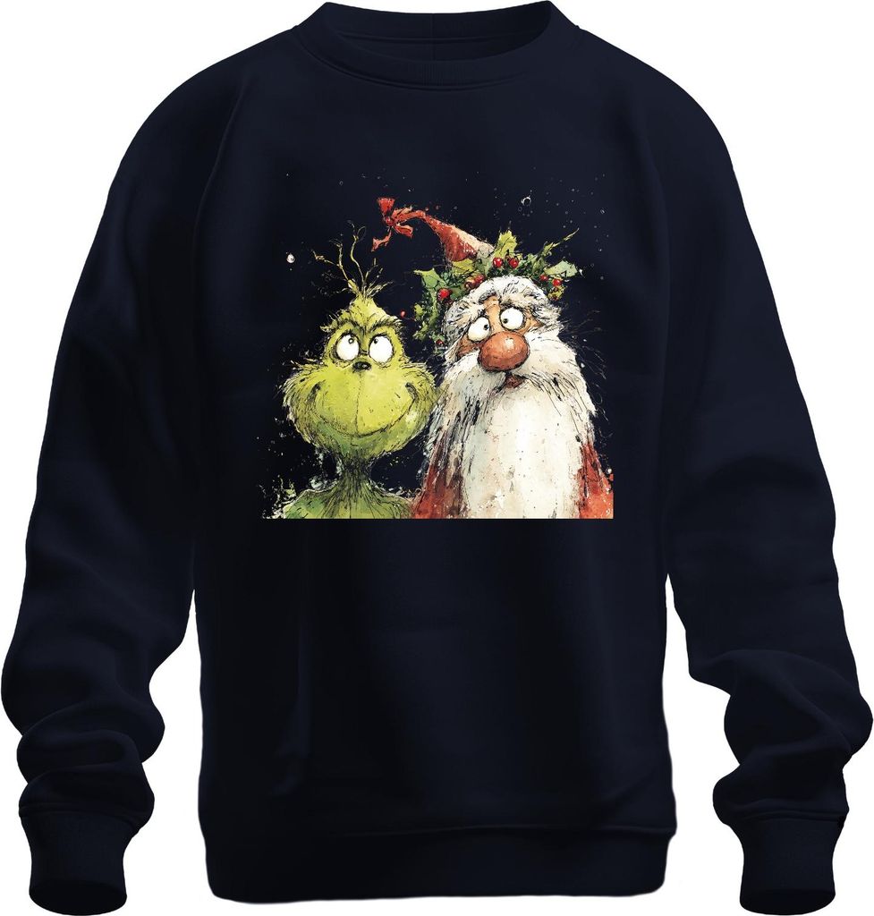 Grinch Weihnachtsmann frech Weihnachtsspaß Aquarell Cartoon Uni Sweatshirt Pullover, Navy, XXL