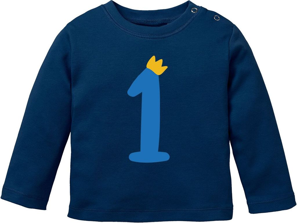 Baby Langarm-Shirt 1. Geburtstag Zahl 1 Krone Geburtstagsshirt Geburtstagsshirt Baumwolle Junge Mädchen MoonWorks dunkelblau-blau 68/74 (4-9 Mon...