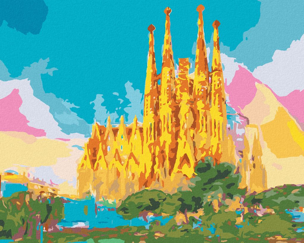 Zuty - Malen nach Zahlen - REGENBOGEN SAGRADA FAMILIA, 40x50 cm, mit Keilrahmen (bereits gespannt)