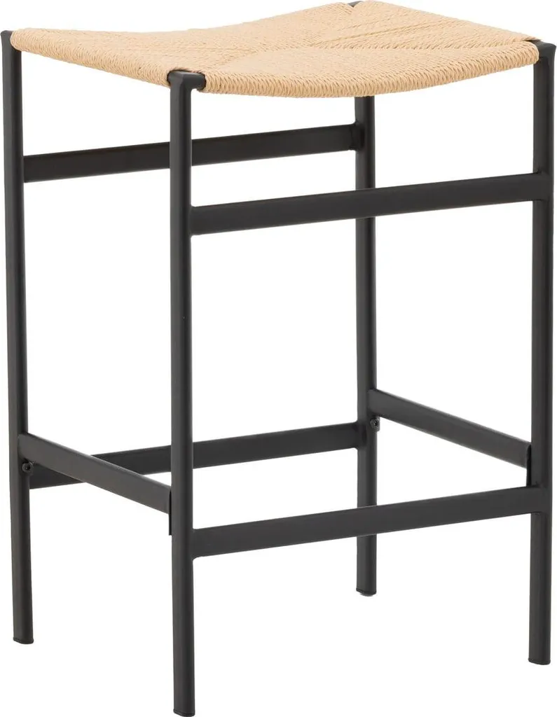 Tabouret de bar tressé bicolore naturel/noir Polly avec repose-pieds