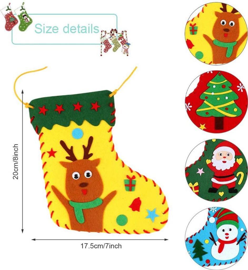 Weihnachtstaschen-Bastelset, 4 Kits, Sockenform, Kinder, Nähen, DIY, Süßigkeiten, Geschenk, Dekoration