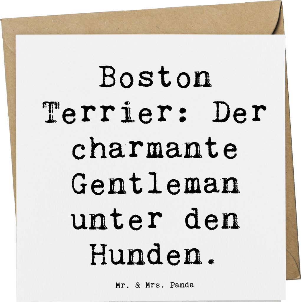 Mr. & Mrs. Panda Klappkarte Spruch Boston Terrier Gentleman - Weiß - Geschenk, Glückwunschkarte, liebenswerter Hund, anlasskarte, Hundespruch, do...